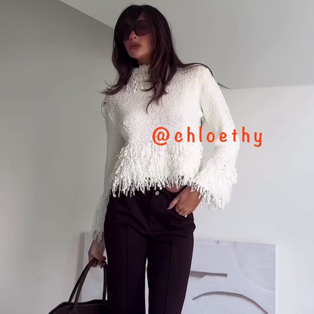 Zara FRINGED KNIT JUMPER